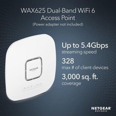 NETGEAR 클라우드 관리 무선 액세스 포인트(WAX625) - WiFi 6 듀얼 밴드 AX5400 속도 | 최대 328 클라이언트 장치 802.11ax Insight 원격, PoE Powered_AX5400 | WiFi 6 | - 넷기어wax625