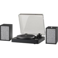 Crosley C300A-BK 풀 오토매틱 벨트 드라이브 블루투스 턴테이블 레코드 플레이어 S200A 스테레오 스피커 포함 블랙, Crosley C300A-BK 풀 오토매틱 벨트 드라이