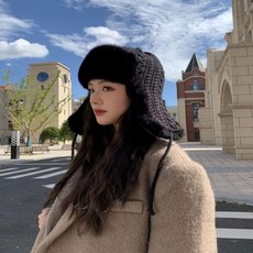 여성 4컬러 꽈배기 겨울 융털기모 보들 귀달이 비니, 카멜