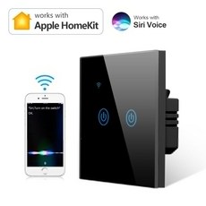 Apple Homekit WIFI 스마트 스위치 Siri 음성 제어 스마트 홈 라이트 터치 센서 스위치 Apple Home Kit App EU|스위치|, 2 Gang Black, 1개, 단일