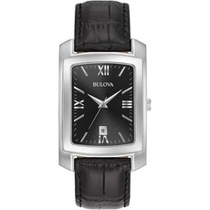 Bulova 남성용 클래식 악어 그레인 가죽 스트랩 직사각형 시계