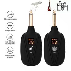 무선 기타 시스템 V8 UHF 내장 충전식 4 채널 일렉트릭 기타베이스 용 무선 기타 송신기 수신기