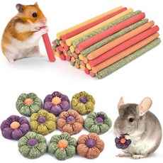 ERKOON 햄스터 이갈이 ERKUN 40Pcs 티모시 헤이 스틱에 10Pcs 간식 친칠라 토끼 기니 돼지 저빌을 위한 씹기 장난감이 포함되어 있습니다 Q1620022