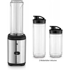 WMF Kult X 믹스 &amp; Go 미니 스무디 메이커 2 믹서 쉐이크 믹서 믹서기 전기 300 와트 플라스틱 병 300ml + 600ml BPA, 단일옵션