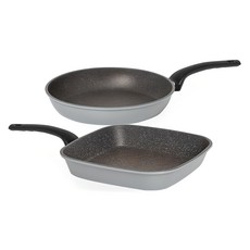 QUEEN SENSE Daily平底鍋2件組, 方形煎鍋 27cm+平底鍋 28cm, 混色, 1組