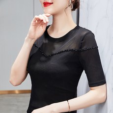 여성 스판 시스루 섹시 티셔츠 댄스복 상의 Women's T-shirt