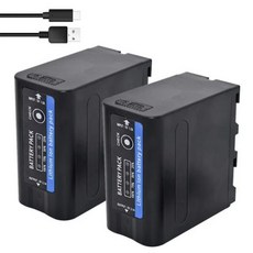 USB 출력 10000mAh NP F970 NP-F980 배터리 (LED 전원 표시기 포함) 소니 F550 MC1500C 190P, 02 2Pcs Battery