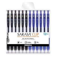 Zebra Pen 사라사 클립 접이식 겔펜 파인 포인트 0.5mm 블랙/블루/레드 12개입 44300228896, Black/Blue