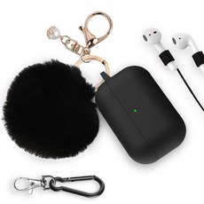 by Five Star Online Air Pods Pro 케이스 커버 5 성급 온라인 귀여운 Airpods 커버 호환 Pom 모피 볼 키 체인 스트랩 이어폰 액세서리가있는 부드러운 실리콘, 단일상품