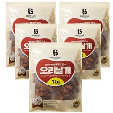 빈즈라이크 오리 날개 5kg (1kgx5팩) 대형견 애견간식, 단품, 1kg, 5개 - 오리날개