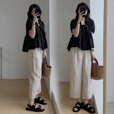 엔티랄라 임부복 투피스 와이드 팬츠 날씬해 보이는 반팔 헐렁하다 패션