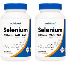 Nutricost Selenium 200mcg 240 Veggie Caps (2 Bott Nutricost 셀레늄 200mcg 240 베지 캡슐(2병) - 비 GMO 글루튼, 1개, 240정