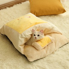 고양이 둥지 겨울 따뜻한 반 폐쇄 이불 겨울 이불 애완 동물 침낭 고양이 침대 개집 매트 고양이 용품, 파란색과 흰색 침낭 둥지 (재고 빠른 머리), 1개