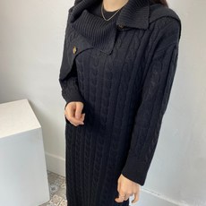 업쓰 여성 옆트임 루즈 박시 넥 워머 숄 셋트 긴팔 롱 니트 원피스