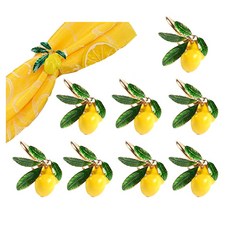 레몬 과일 냅킨 링스 노랑 냅킨 버클 골드웨딩 생신 휴일 여름 봄 Lemon Fruit Summer Napkin Rings Serviette Buckle Gold, 8 PCS