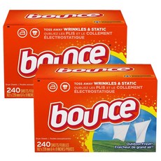 바운스 섬유유연제 드라이어 시트 240개입 2팩 아웃도어 프레쉬 Bounce Fabric Softener and Dryer Sheets, 2개, 1g