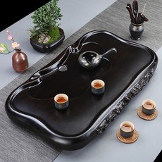 트레이 흑단 나무 차판 차트레이 스톤 서빙 찻상 나무차판 테이블 간이 다구 다기트레이, 1개