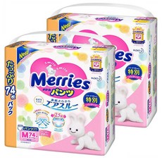 Merries 메리스 기저귀 6~11kg 기저귀 74시트 2팩 M Merries Pants Diapers