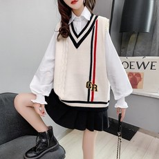 니트베스트 학원 무드 여성트조끼 와이드 루즈핏 스웨터 나시 핏아우터