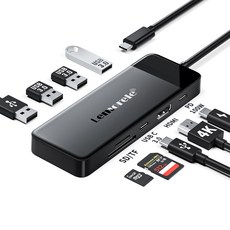 Lemorele 9 in-1 USB C 허브 유형 C Macbook 노트북 Windows용 SD/TF 카드 슬롯이 있는 4K 30Hz HDMI 100W PD, 검은색, 1개