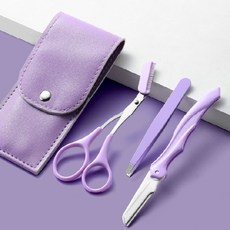 깔끔 눈썹 정리 3종세트 숱가위 눈썹정리도구 트위저 가죽케이스 포함, 1세트, 퍼플