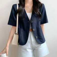 단추 크롭 데일리 여성 여름 시원한 노카라 브이 yki*9821eP