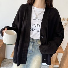 아모르데이 여성용 컴즈가디건 루즈핏 브이넥 니트 박시 데일리 기본 가디건