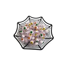 Basket of Eyeballs - Two Piece Halloween Bundle Contains One Black Spiderweb Basket Plus One 14oz Bag of Bubblegum Candy Eyeballs, One Color, One Size