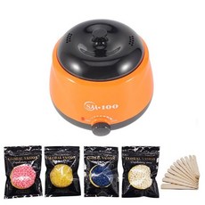 왁싱워머기 왁싱기계 왁싱 키트 제모용 전기 왁스 히터 파라핀 워머 콩 100g 및 우드스틱 10 개 세트, Orange, 1개, 04 Orange