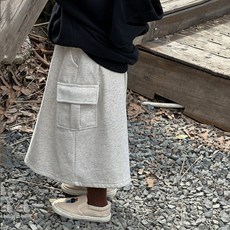 주니어 여아 카고 롱 스커트 겨울 기모 벨벳 허리밴딩 건빵 데일리룩 트레이닝 이지치마