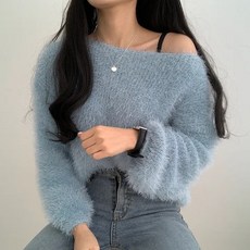 예쁨시전 앙고라 보트넥 섹시 반오프 긴팔 니트