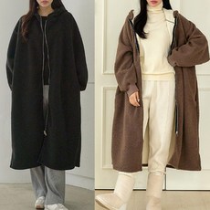 러브포텐 기모 여성 빅사이즈 롱 후드집업 오버핏 겨울 양털 롱 후드 집업 점퍼 뽀글이 기모 롱코드 겨울아우터