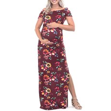 Mother Bee Maternity 베이비 샤워 또는 캐주얼웨어용 주름이 들어가고 옆이 트인 반팔 바디콘 원피스 Aquad