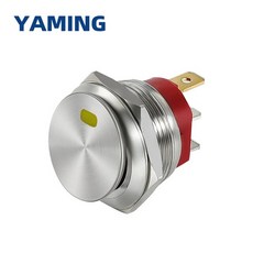금속 단추 로커 스위치 스테인레스 스틸 자동 잠금 ON-OFF 선택기 3 핀 22mm 220V 15A, 3.Yellow - 12-24V 20A, 1개
