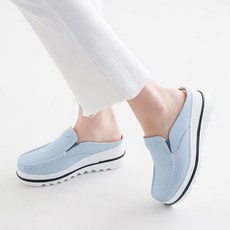 유니크9 천연가죽 여성 5cm 키높이 통굽 블로퍼 뮬 슬리퍼 로퍼