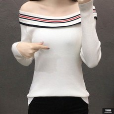 가바바 여자 스웨터 심플 스트라이프 포인트 오프숄더 가을 니트 G55536 +로또플레이 상품권 증정