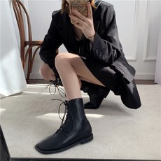 여자 사각코 스트랩 부츠 통굽 가을 겨울 워커 집업 라이더 플랫 슈즈 신발