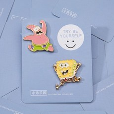 others 스펀지 밥 대 별 브로치 녀 귀 요 미 일본 계 카툰 옷핀 남 커 플 인 스타 그램 개성 합금 배지 신 나 는 [2 개 포장]