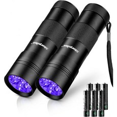 정맥탐지기 혈관찾기계 모파일럿 블랙라이트 손전등 UV 손전등 12개 LED 395nm 자외선 블랙라이트 2개 PCS 블랙라이트 손전등 미니 반려견/고양이용 토치라이트 반려동물 소변, 2 pack