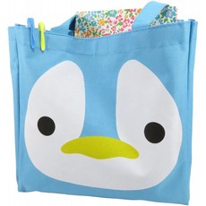 Daiso 귀여운 펭귄 토트 백 지갑 10.75 x 10.5 캔버스 폴리 에스테르 블루 화이트 옐로우