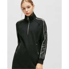 질스튜어트 스포츠 19FW [High-neck Grace] 블랙 라인배색 스트레치 코튼 반집업 원피스 JFDR9D511BK