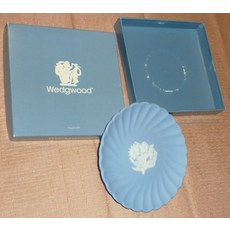 Vintage Wedgwood Blue Fluted Jasper Candy Dish Plate Jasperware w/box