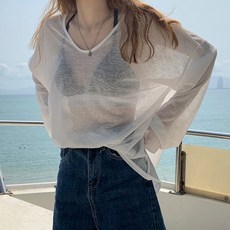 에쉬울프 시스루 라운드넥 무지 블라우스