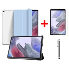 갤럭시탭A7 라이트 Lite 8.7 슬림 북커버 케이스 스탠드+액정필름+터치펜 SM-T220N T225N 케이스나라, 스카이블루, 투명 케이스