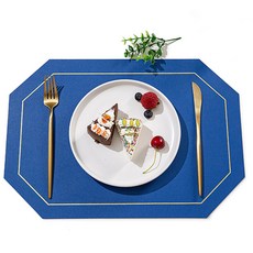 메리테이블 식탁매트 가죽 방수 테이블 매트 4개 세트, 블루4p