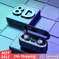 TWS 5.0 블루투스 이어폰 무선 헤드폰 1200mah LED 파워 디스플레이 터치 컨트롤 헤드셋 게임 F9 TWS블루투스, 01 F9 Button Black