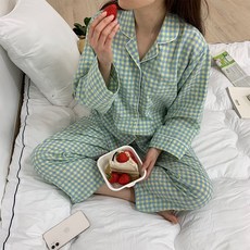 특가) 체크 잠옷 커플 파자마 남성 여성 홈웨어 세트 빅사이즈 T큐티체크