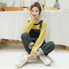 여성 봄 가을 룩 0중학교 학생 소녀 끈나시 긴바지