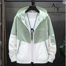 ANYOU 남녀 공용 후드 바람막이 자켓 자외선 차단 통기성 얇은 야외용 썬재킷, 녹색
