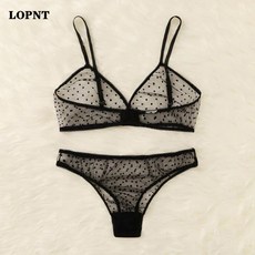 LOPNT 섹시한 속옷 세트 속옷과 Bralette 폴카 도트 쉬어 메쉬 란제리 보이지않는 Bh 오프숄더브라 - 섹시한속옷